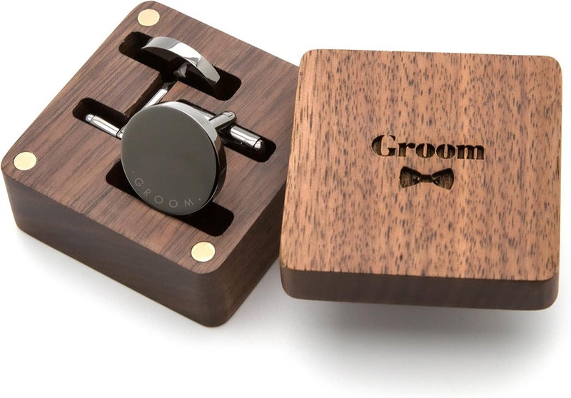 MUUJEE Cufflinks with Engraved Wood Gift Box - Image 1